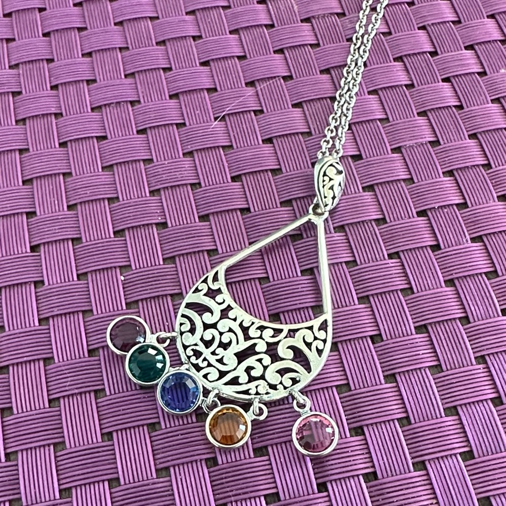 Brighton Silver Multi-Gem Drop Pendant Necklace